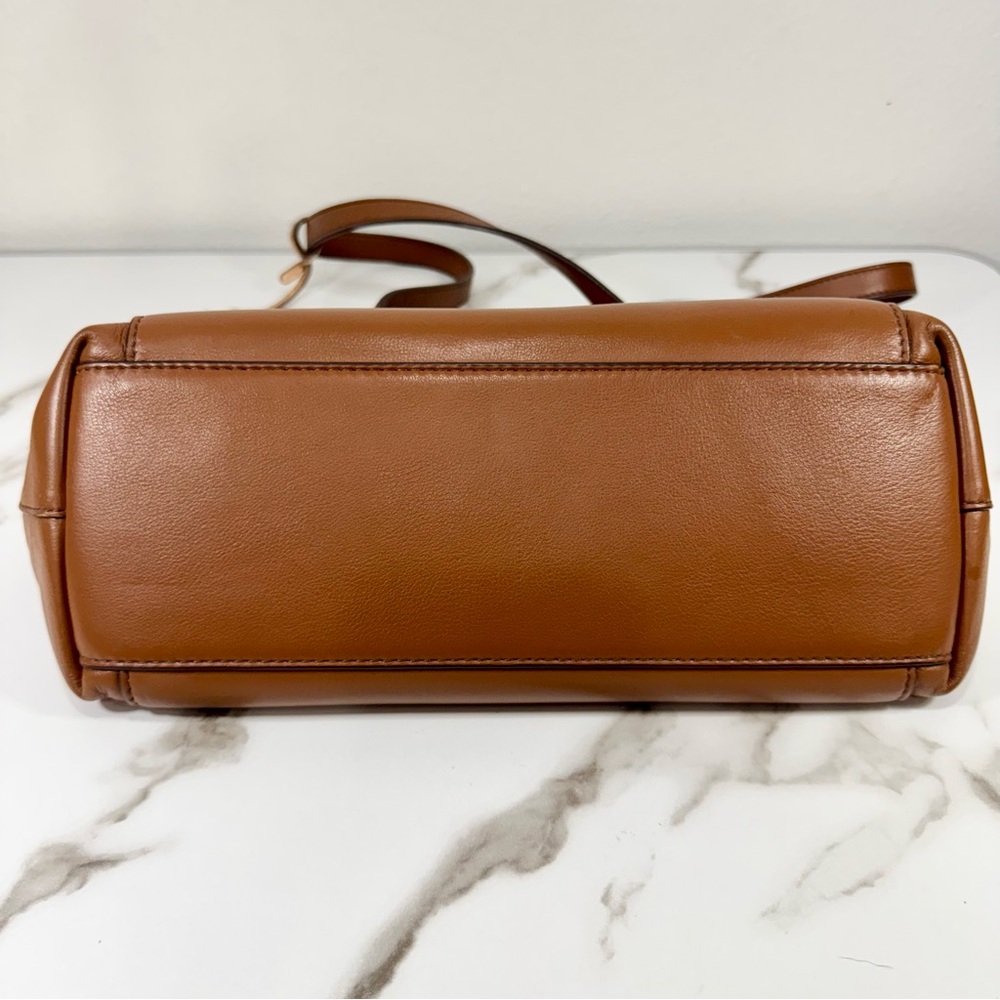 Fossil Reversible Slouchy Brown Tan Leather Metallic Rose Gold Handbag Tote Bag - Picture 6 of 16